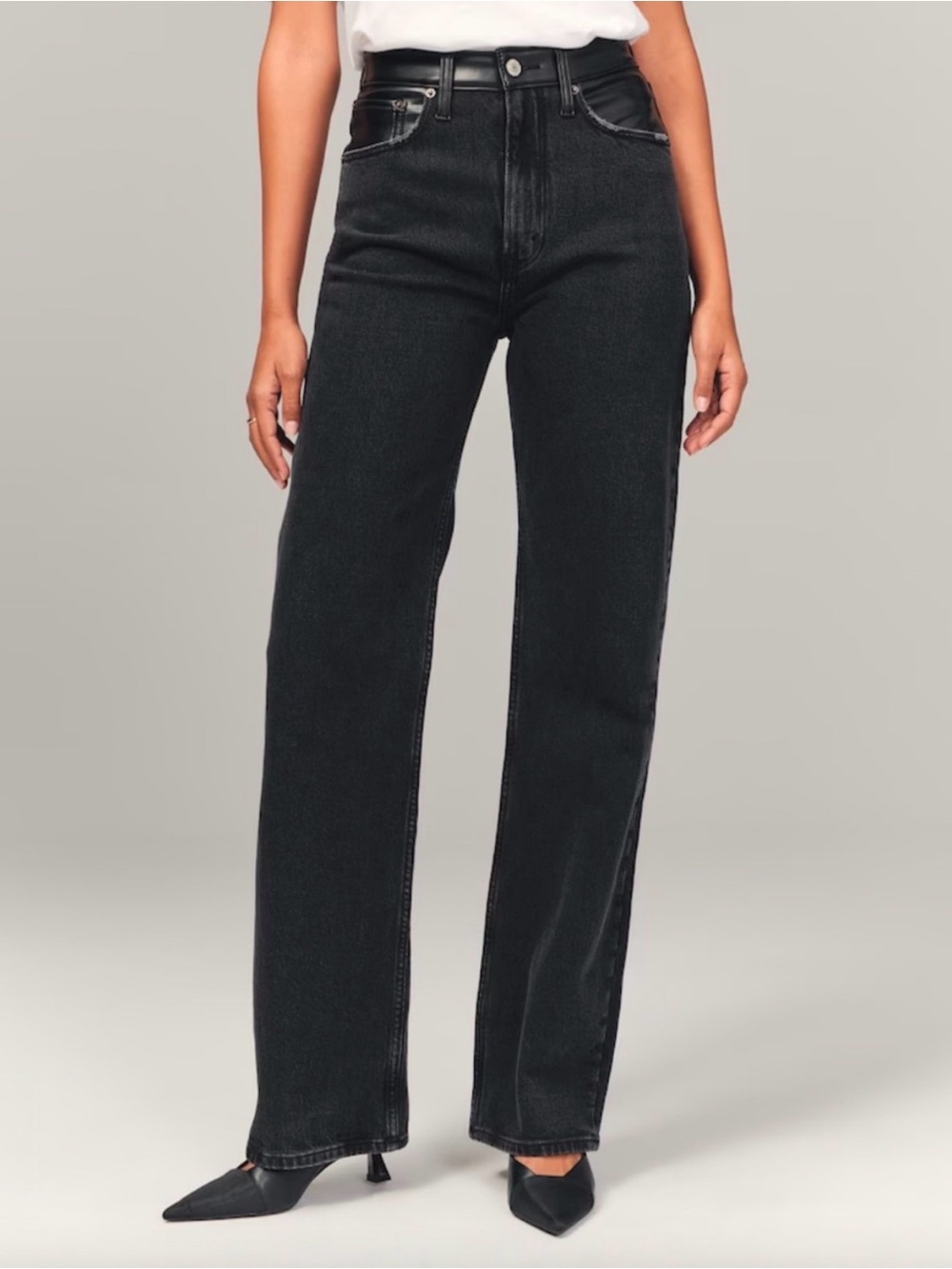 Abercrombie & Fitch Black Two-Tone Leather Straight Jeans